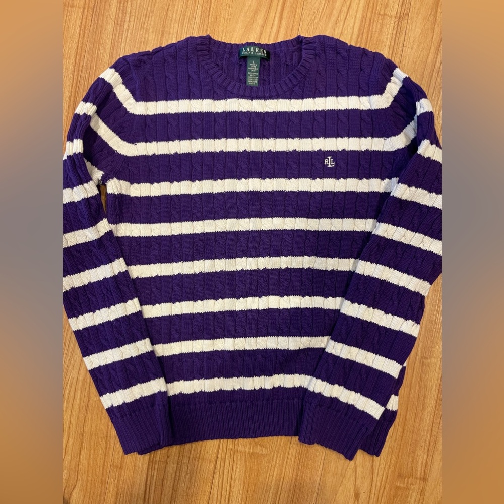 Ralph Lauren Cotton Sweater Size Womens Large-Purple White stripe